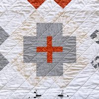 Handmade Modern Quilt and Pillow Set, Nurse's Cross Design, 44 X 58 with Large Matching Square Pillow