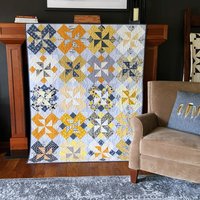 Handmade Quilt, Scrappy Modern Throw in Yellow and Gray, Gender Neutral Gift, 56 X 70