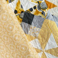Handmade Quilt, Scrappy Modern Throw in Yellow and Gray, Gender Neutral Gift, 56 X 70