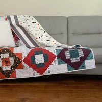 Halloween Quilt, Modern Handmade Throw Quilt, Perfect for Fall Holiday Home Decor, 48 X 64