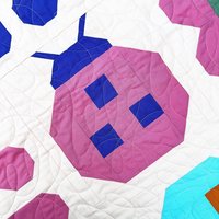 Handmade Patchwork Quilt, Flowers and Ladybugs, Modern Spring Throw, 58 X 68