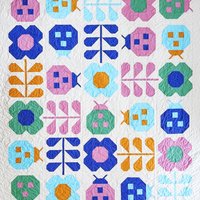 Handmade Patchwork Quilt, Flowers and Ladybugs, Modern Spring Throw, 58 X 68
