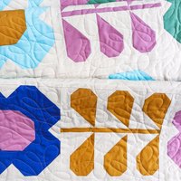 Handmade Patchwork Quilt, Flowers and Ladybugs, Modern Spring Throw, 58 X 68