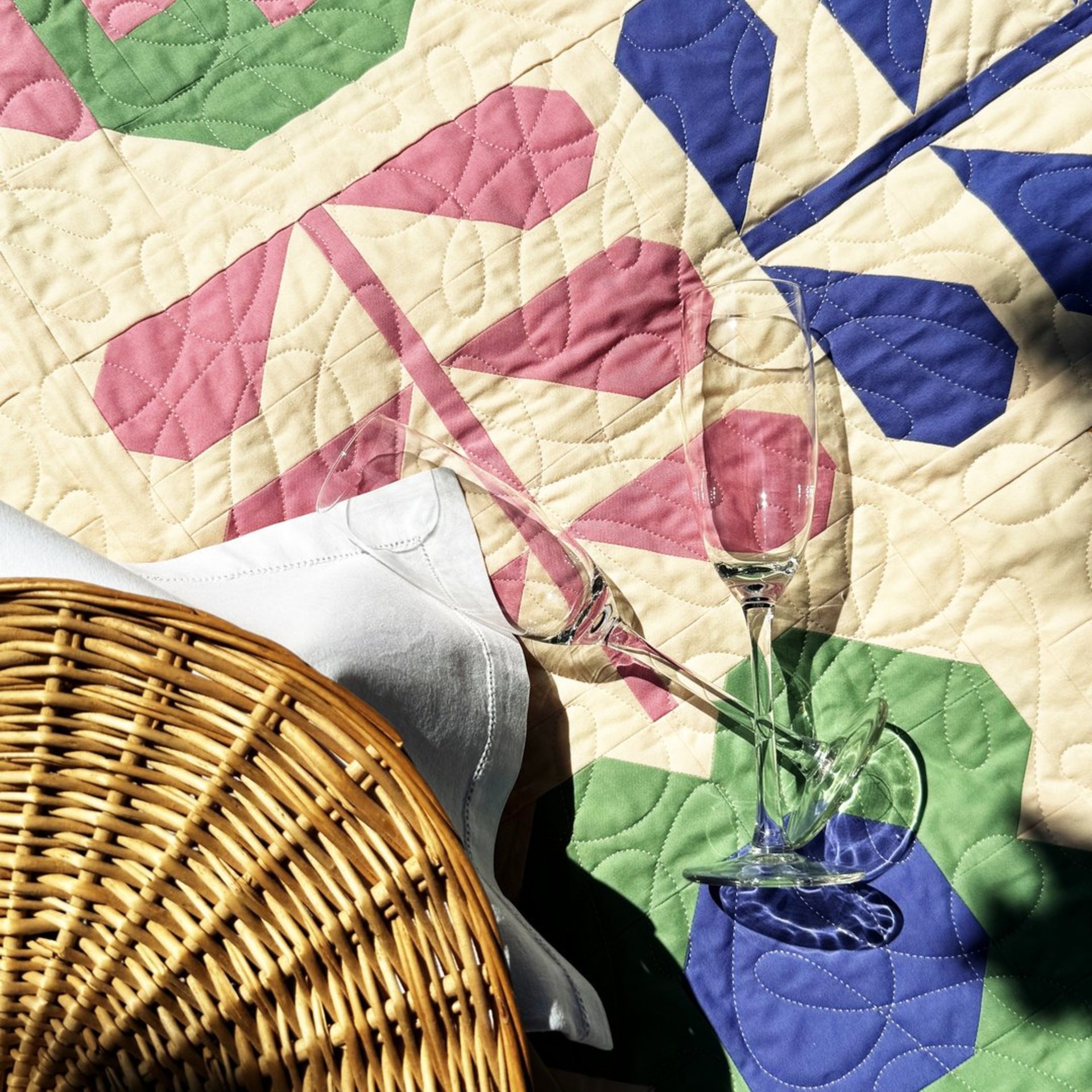 Handmade Patchwork Quilt, Flowers and Ladybugs, Modern Spring Throw, 58 X 68