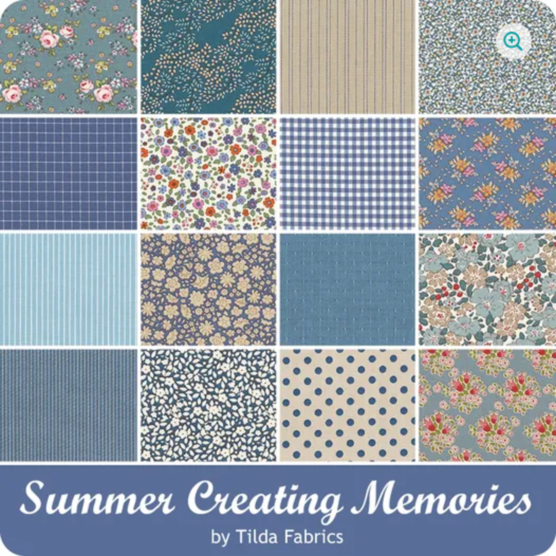 Tilda Summer Creating Memories Fat Quarter Bundle, Summer and Ocean Blues - 16 Fabrics