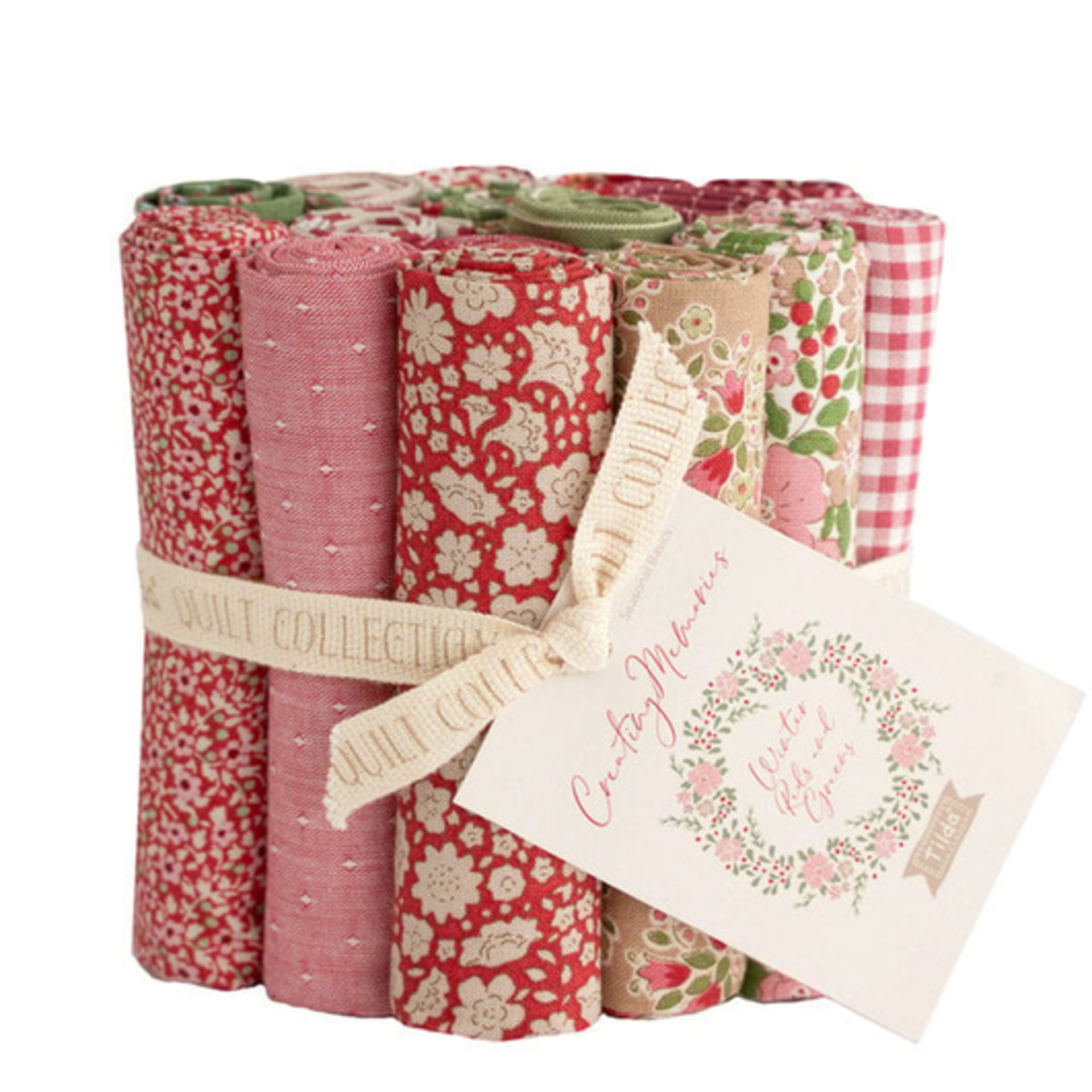 Tilda Winter Creating Memories Fat Eighth Bundle, Reds and Greens - 16 Fabrics