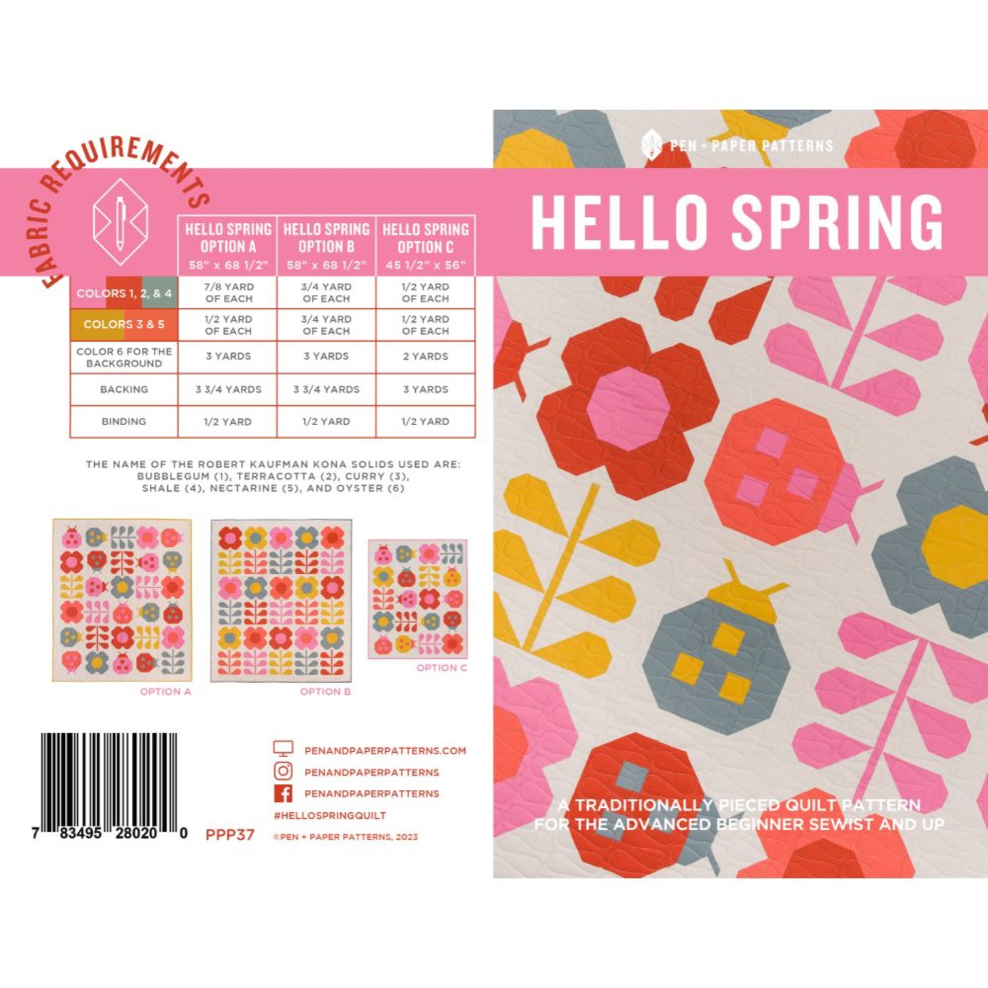 Hello Spring Quilt Pattern, Traditionally Pieced, Advanced Beginner Sewist, Pen + Paper Patterns (Paper Pattern)