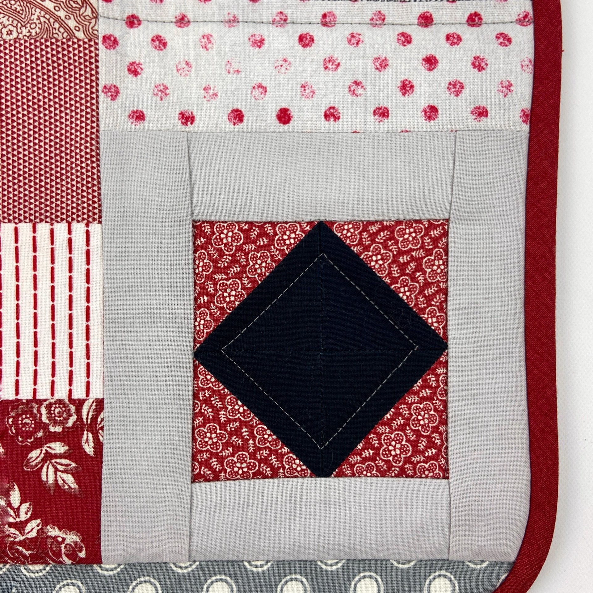 Red and Gray Quilted Potholder Set, Handmade Hot Pads