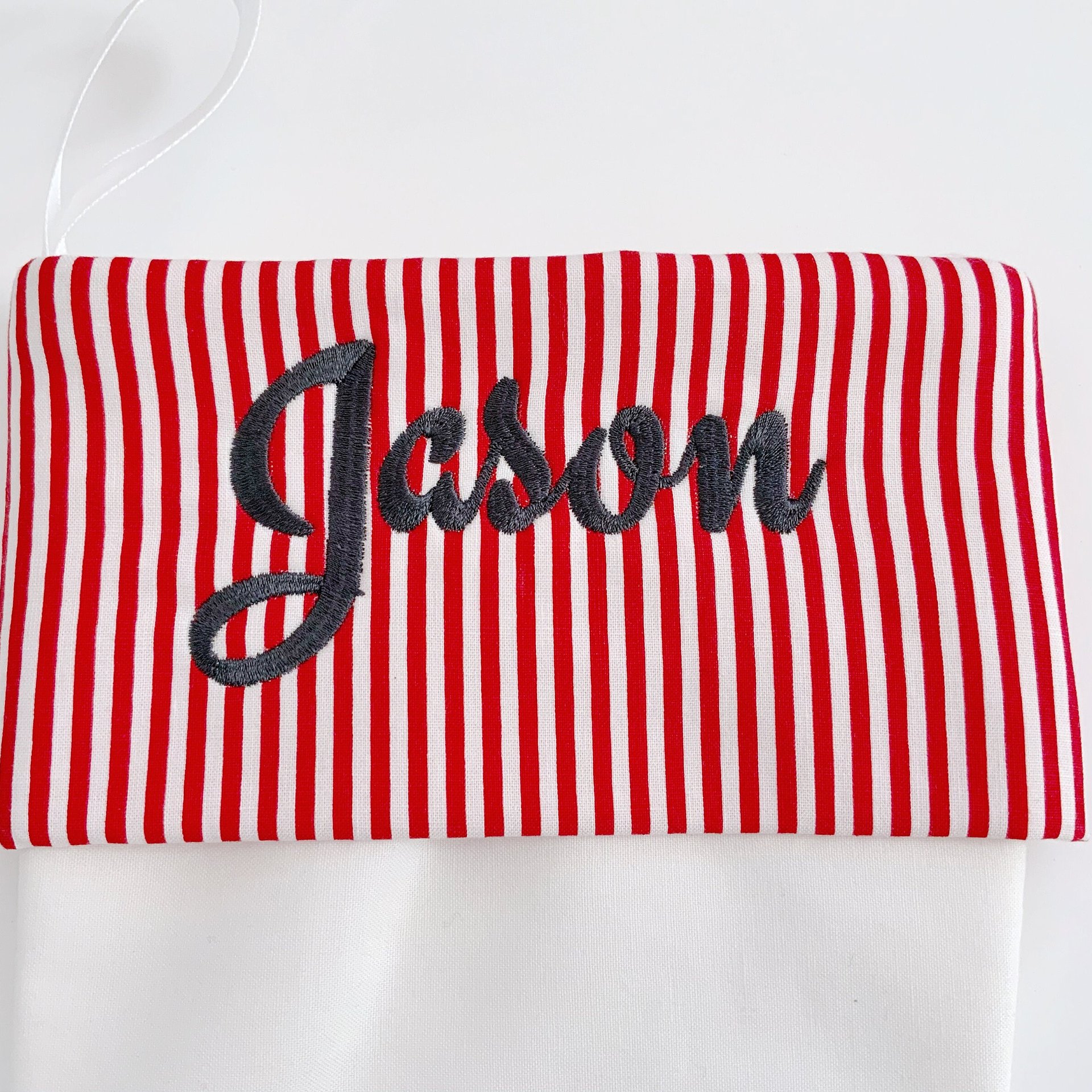 Personalized Christmas Stocking, Embroidered Sloth and Candy Cane, Handmade