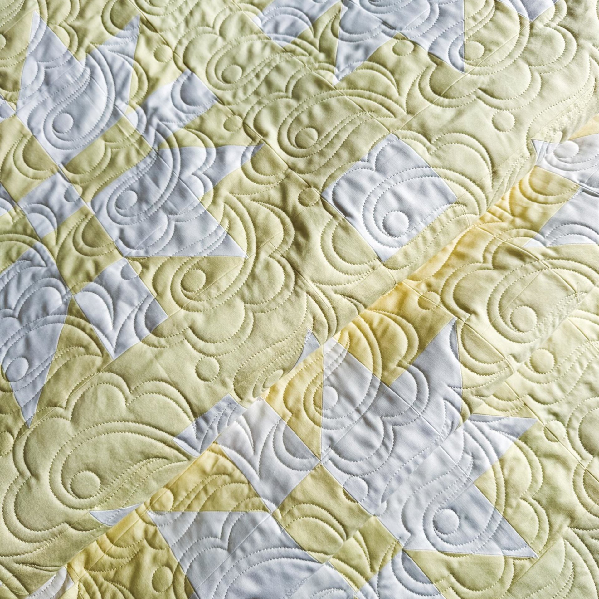 Handmade Yellow and White Two-Color Patchwork Quilt, 54 X 71