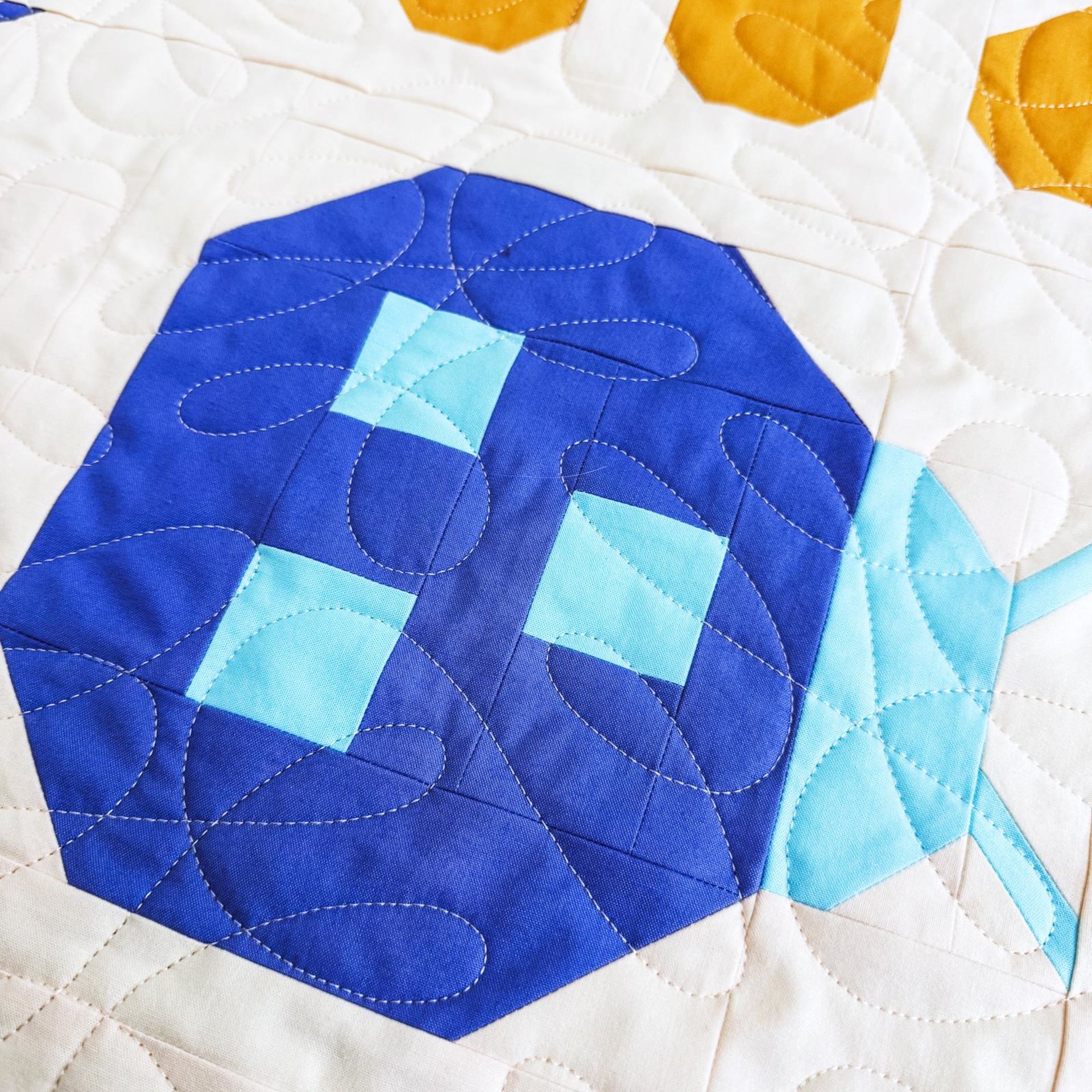Handmade Patchwork Quilt, Flowers and Ladybugs, Modern Spring Throw, 58 X 68