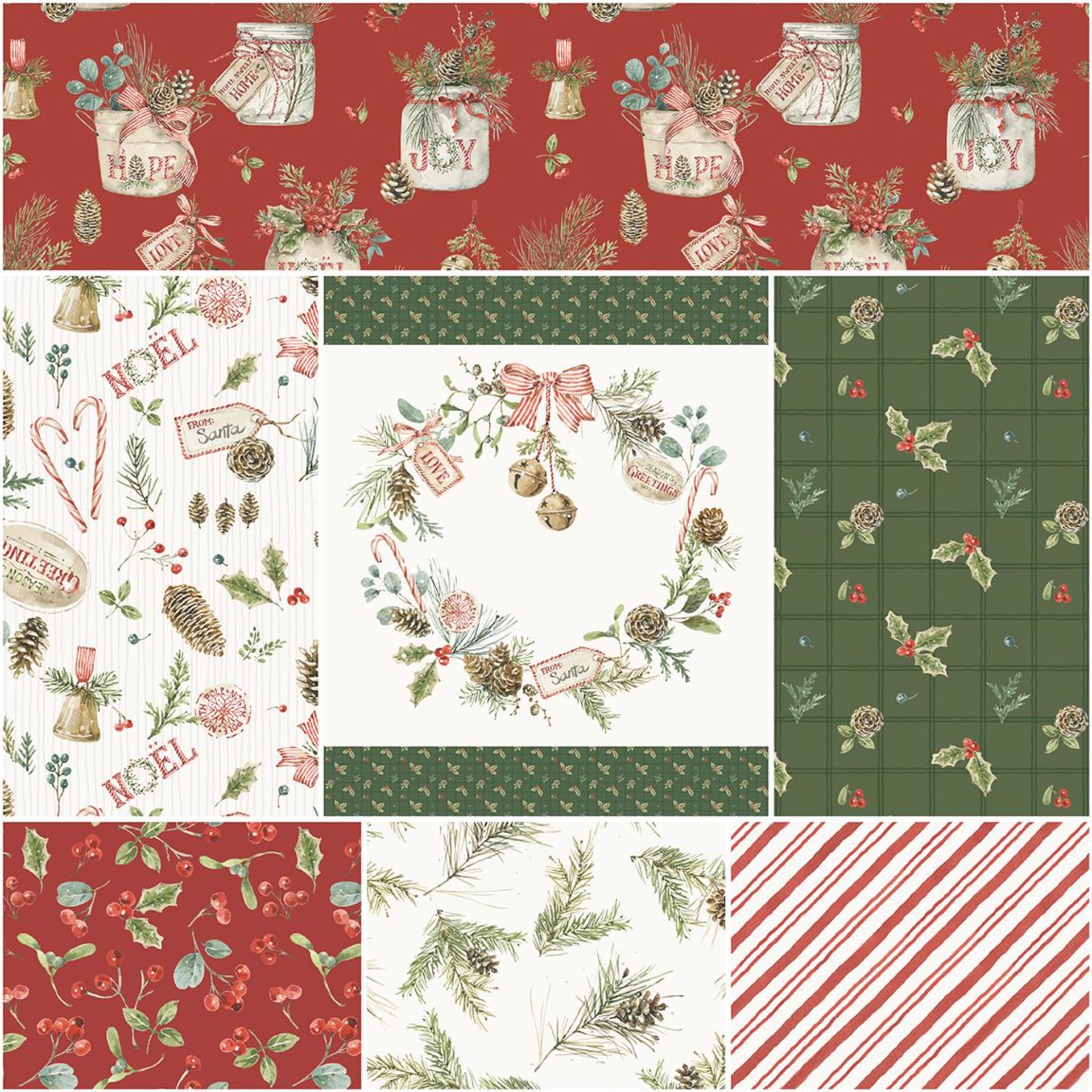 Riley Blake Holiday Spirit 1 Yard Bundle in Red Colorway by Lisa Audit - 7 Fabrics