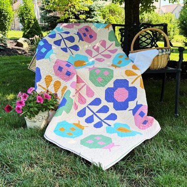 Handmade Patchwork Quilt, Flowers and Ladybugs, Modern Spring Throw, 58 X 68