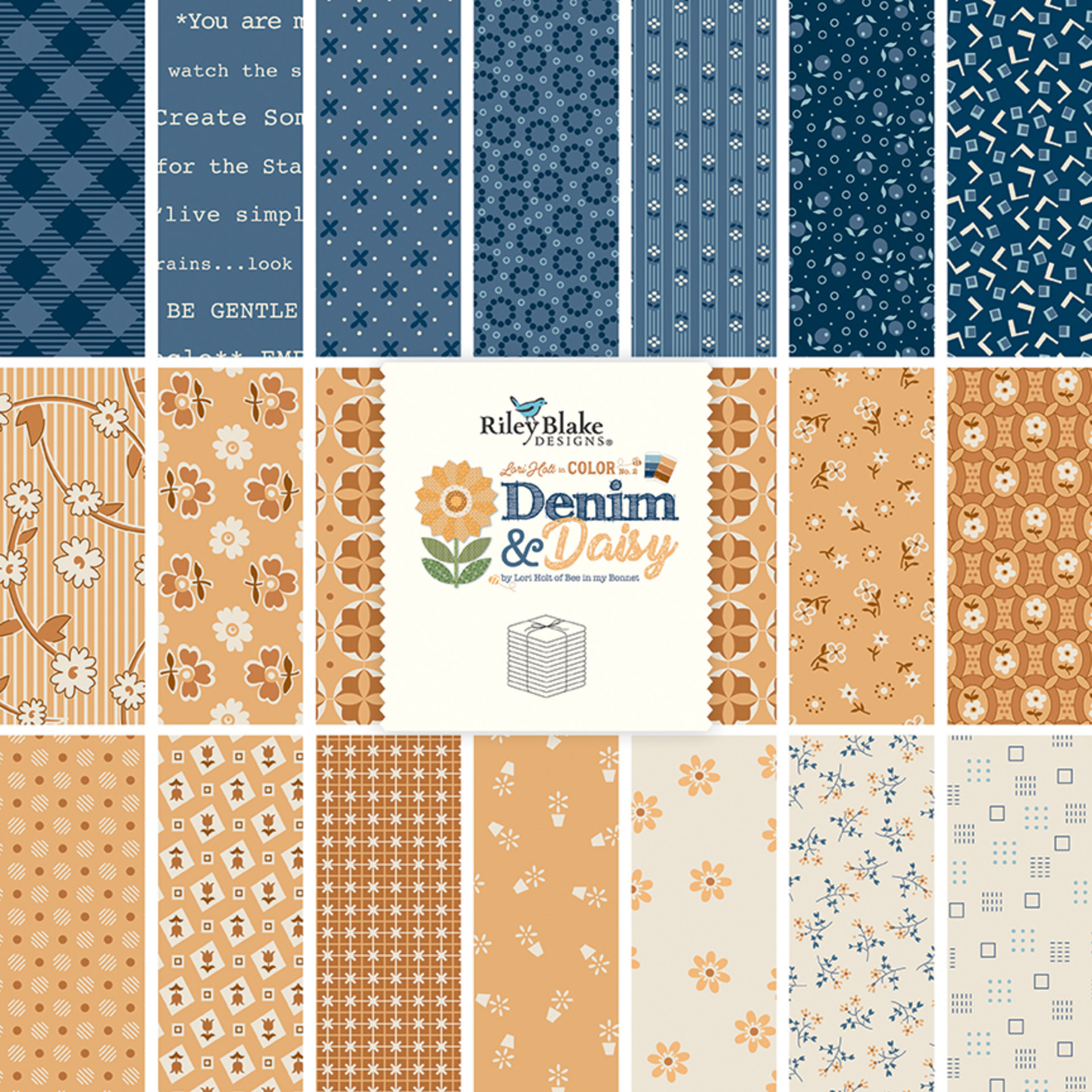 Riley Blake Denim & Daisy Fat Quarter Bundle by Lori Holt - 21 Fabrics